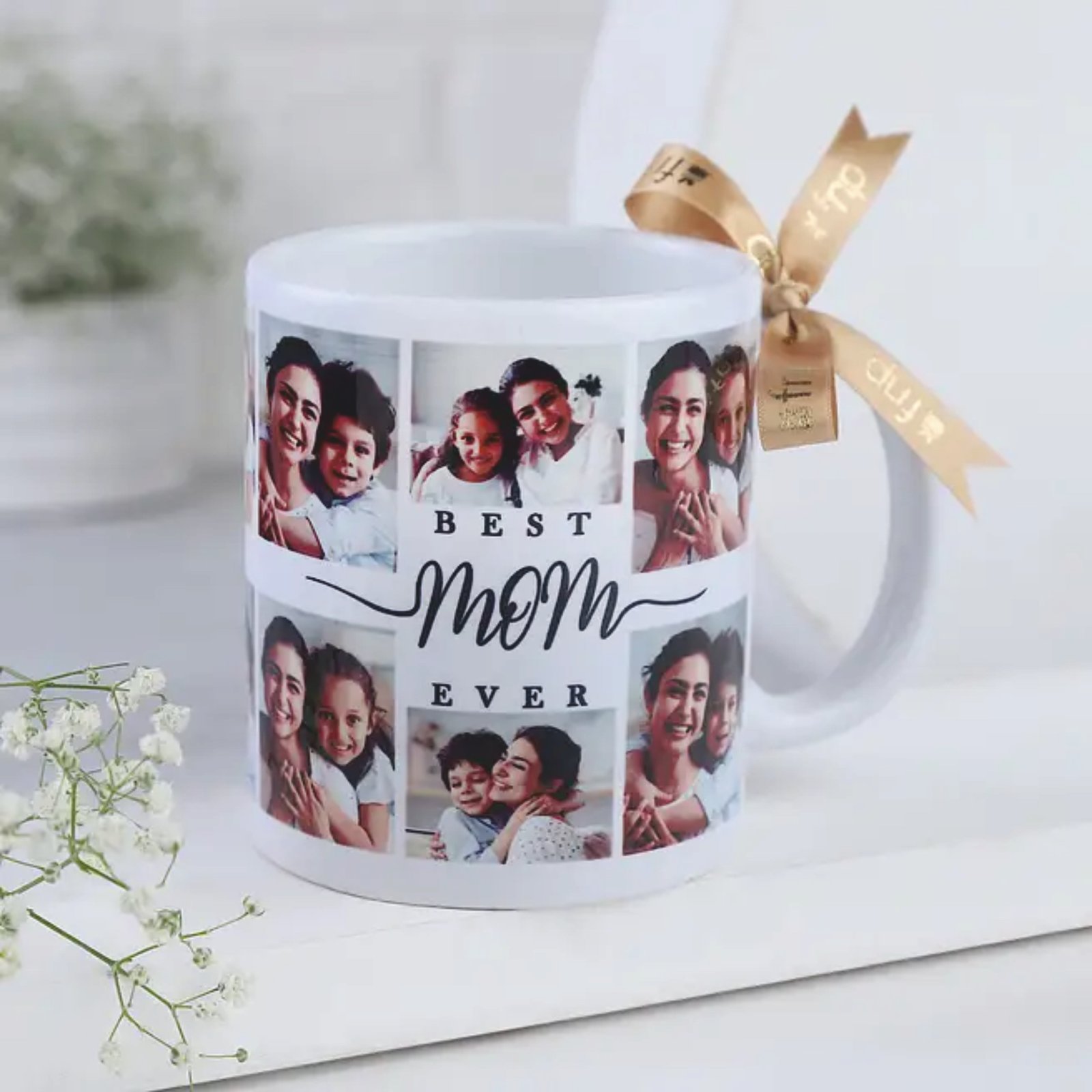 Personalized photo mug with custom family photo collage print